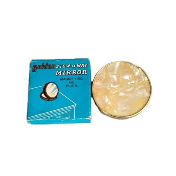 50s 60s Vintage Golden Stow-A-Way Vanity Mirror - Picture 1 of 3